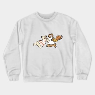 funny pug and cat,pug and cat drawing Crewneck Sweatshirt